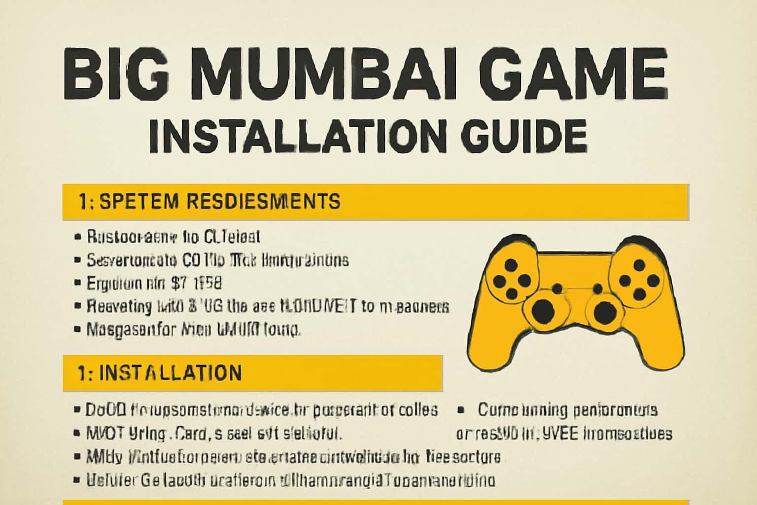 Informational scene showcasing the Big Mumbai Game Installation Guide with a futuristic design.