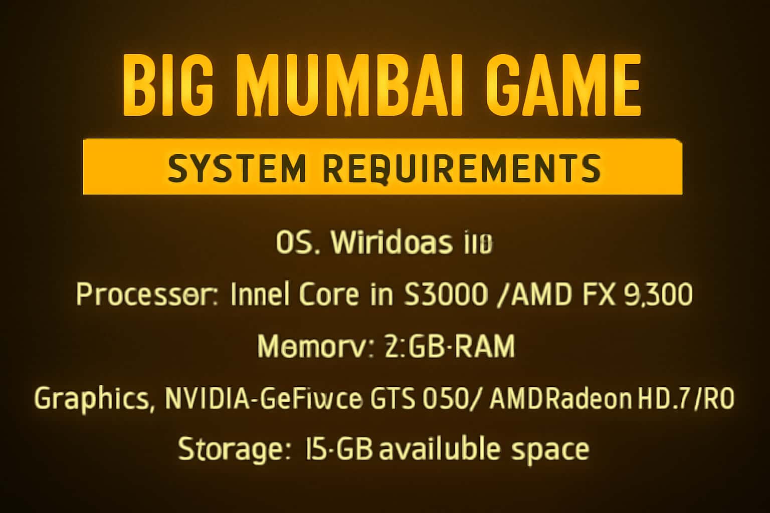 An illustrative scene showing the system requirements for Big Mumbai Game.