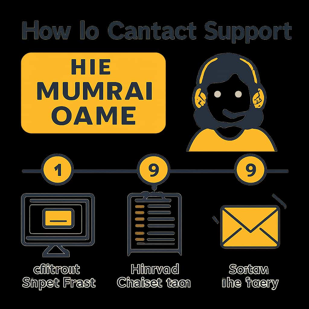 An educational diagram illustrating how to contact Big Mumbai Game Support.