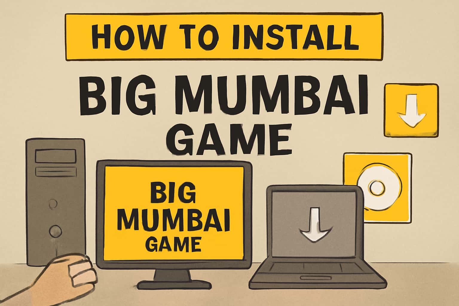 An informative scene illustrating the installation process for the Big Mumbai Game.